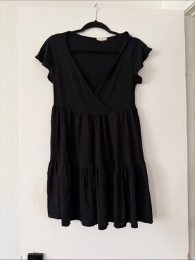 See You Monday Black Tiered V-Neck Dress